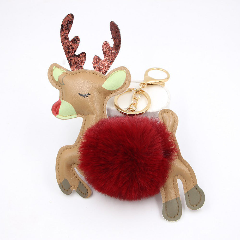 Wholesale Christmas Deer Plush Ball Keychain